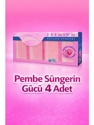 PC Premium Center Pembe Süngerin Gücü – 4 Adet Premium Bulaşık Süngeri