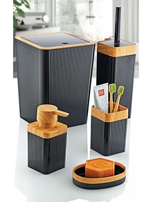 Feyza Design Şık Siyah 5'li Banyo Seti, Modern ve Kullanışlı Tasarım