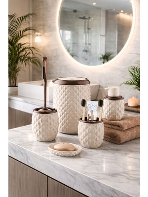 Feyza Design Şık Geometrik Desenli 5 Parça Banyo Aksesuar Seti