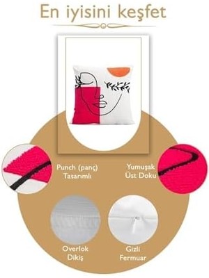 Skygo 45X45 Özel Tasarım Panç Süzene Desen Dekoratif Kırlent Kılıfı Modern Beyaz 10