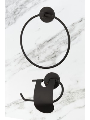 Feyza Design Paslanmaz Siyah Halka 2'li Dar Kapaklı Tuvalet Peçeteliği Seti