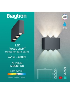 Braytron 3 Renk Modlu iç-dış Mekan LED Duvar Armatürü 3cct BG38-03382 Haiti Aplik