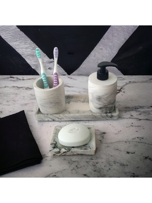 Feyza Design Şık Beton Banyo Aksesuar Seti, 4'lü, Modern ve Zarif Tasarım