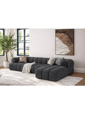 S Home Design Concept Cozy Pofidik Modüler Kanepe L Köşe Koltuk Takımı, Teddy Beyaz, Sağ Köşe , 290X165 cm