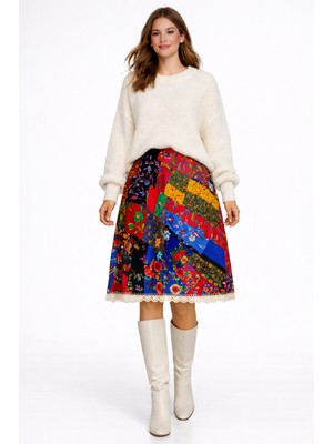 Tosbik Otantik Tosbikotantik Kişiye Özel Tasarım Midi Patchwork Pazen Etek