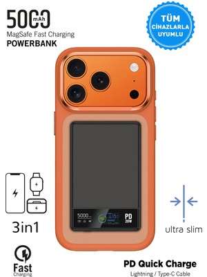 Intouch Magsafe Qı2 Pd Quick Ultra Slim Powerbank 5000MAH Tft Smart Ekran Premium Hızlı Taşınabilir Batarya