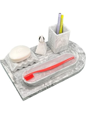 Feyza Design 5 Parça Mermer Desenli Beton Banyo Seti, Şık ve Fonksiyonel Tasarım