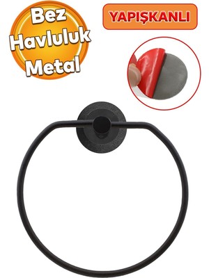 Feyza Design Yapışkanlı Siyah Metal Banyo Havluluk ve Askı Aparatı