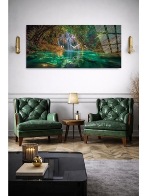 Olinpa Kırılmaz Cam Duvar Saati , Hem Tablo Hem Saat Doğa Huzurlu Irmak ve Ağaç Tasarım Ev Ofis Hediyesi