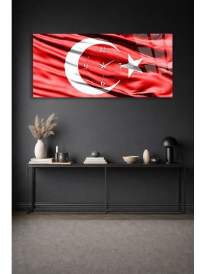 Olinpa Kırılmaz Cam Duvar Saati , Hem Tablo Hem Saat Türk Bayrak Ay Yıldız Tasarım Ev Ofis Hediyesi