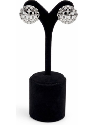 Pangu Gümüş Renk Örgü Desenli Yuvarlak Çelik Küpe