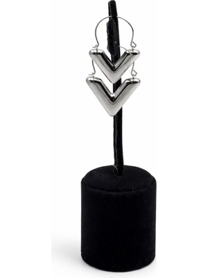 Pangu Gümüş Renk V Form Sallantılı Çelik Küpe