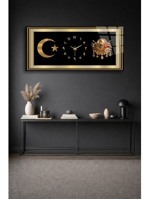 Olinpa Kırılmaz Cam Duvar Saati , Hem Tablo Hem Saat Ay Yıldız Osmanlı Armalı  Tasarım Ev Ofis Hediyesi