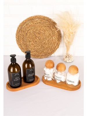 Feyza Design 2'li Amber Cam Sabunluk ve 3'lü Cam Top Kapaklı Banyo Seti