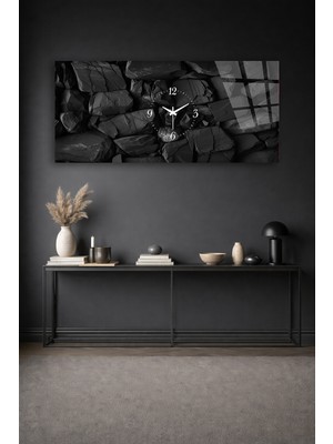 Olinpa Kırılmaz Cam Duvar Saati , Hem Tablo Hem Saat Siyah Modern Siyah Taş Doku Mınımal Ev Ofis Hediyesi