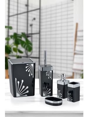 Feyza Design Şık 5 Parça Kare Gümüş Banyo Seti, Modern ve Zarif Tasarım