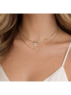 Tuel Yıldız Madalyonlu Çelik Zincir Kolye Gold Renk Katmanlı Şık Kadın Kolye Trend Model