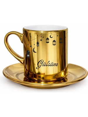 Myworldorganization Ramazan Temalı Kişiye Özel Isimli Gold Kahve Fincanı, Hoşgeldin Ramazan