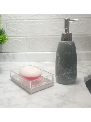 Feyza Design Gri Renkli 2'li Sıvı Sabunluk ve Sabunluk Banyo Seti