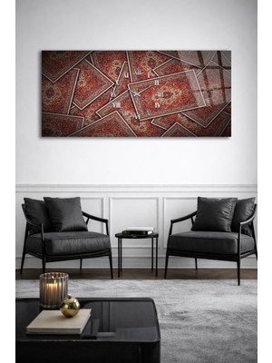 Olinpa Kırılmaz Cam Duvar Saati , Hem Tablo Hem Saat Kırmızı Halı Klasik Tasarım Ev Ofis Hediyesi