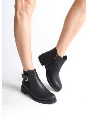 Aesco Luna Fermuarlı Lastikli Ortopedik Taban Topuklu Kadın Bot  Cst - Siyah