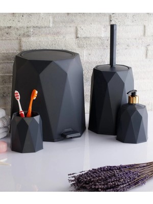 Feyza Design Pratik 4'lü Banyo Seti: Çöp Kovası, Tuvalet Fırçası, Sabunluk, Diş Fırçalık