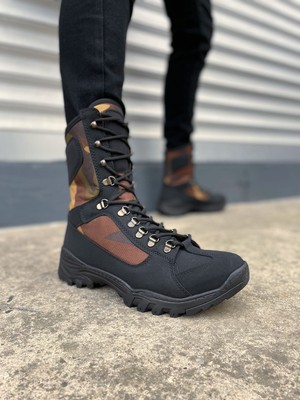 Aesco JY999 Strike Bağcıklı Ortopedik Taban Günlük Cilt Erkek Askeri Postal Bot Cst Siyah/haki