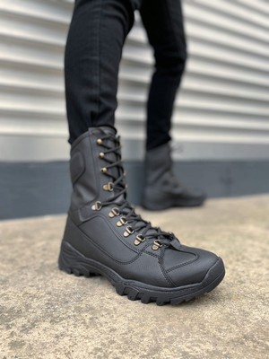 Aesco JY999 Strike Bağcıklı Ortopedik Taban Günlük Cilt Erkek Askeri Postal Bot Cst Siyah