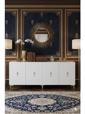 Yumedi Design KA1812BG - Ayshe Konsol ,tv Sehpası , Çok Amaçlı Dolap, Kahve Köşesi 180 cm Beyaz-Gold