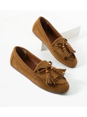 Kadın Taba Süet Babet Püsküllü Düz Taban Rahat Günlük Ayakkabı Viona