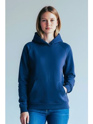 Evavi Kadın Baskısız Kapüşonlu Kanguru Cepli Lacivert Sweatshirt