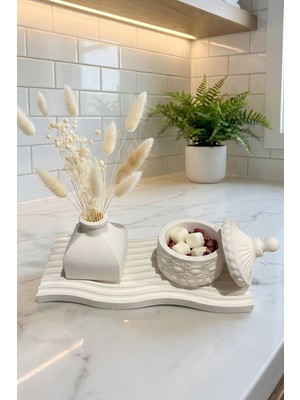 Feyza Design Şık 3 Parça Dekoratif Set: Beyaz Vazo, Tütsülük ve Saklama Kutusu
