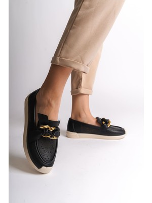 Aesco Lydıa Bağcıksız Ortopedik Rahat Taban Çiçek Desenli Kadın Babet Ayakkabı  Ckt - Siyah