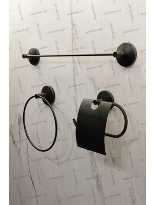 Feyza Design Siyah 3'lü Banyo Seti: Kapaklı Kağıtlık, Uzun ve Yuvarlak Havluluk