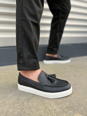 Aesco JY153 Bloom Bağcıksız Püsküllü Cilt Erkek Günlük Spor Klasik Ayakkabı Cbt - Siyah