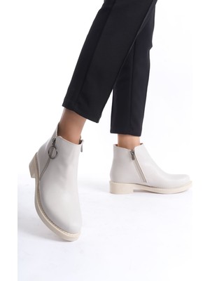 Aesco Margaret Fermuarlı Ortopedik Taban Topuklu Kadın Bot  Ckt - Krem