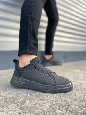 Aesco JY204 Flex Bağcıklı Keten Kumaş Erkek Günlük Sneaker Ayakkabı Kst - Siyah