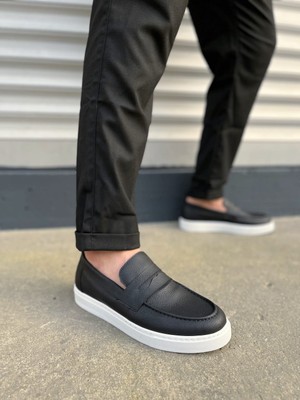 Aesco JY180 Estilo x Bağcıksız Cilt Erkek Günlük Spor Klasik Ayakkabı Cbt - Siyah