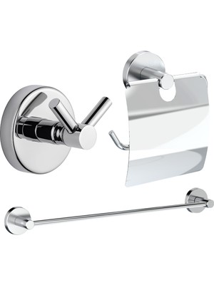 Feyza Design Banyo Seti: Kapaklı Tuvalet Kağıtlık, Uzun Havluluk ve Bornoz Askılık