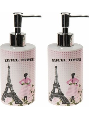 Feyza Design Seramik Banyo Seti, 2'li, Eifel Kulesi Tasarımı, 7X7X18 Cm, 320 ml