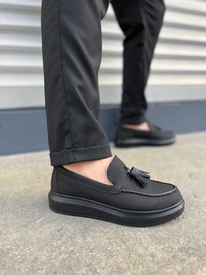 Aesco JY154 Blaze Bağcıksız Püsküllü Keten Erkek Günlük Spor Klasik Ayakkabı Kst - Siyah