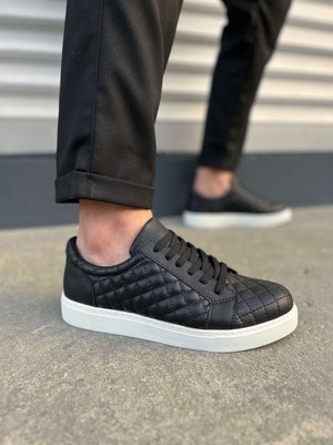 Aesco JY166 Prestige Bağcıklı Cilt Kapitone Desenli Erkek Günlük Sneaker Ayakkabı Cbt - Siyah