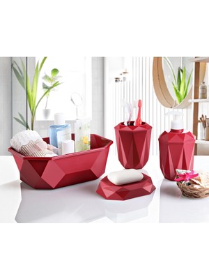 Feyza Design Modern Geometrik 4'lü Banyo Seti, Sabunluk, Diş Fırçalık ve Sepetlik