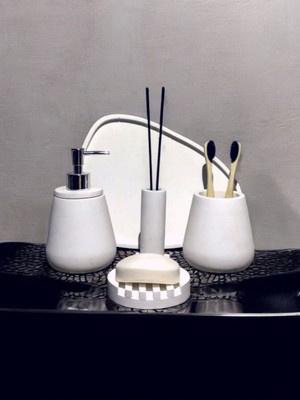 Feyza Design Şık 4’lü Beyaz Beton Banyo Seti, Modern ve Elegant Tasarım