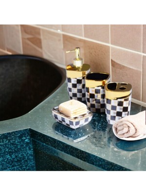 Feyza Design Şık ve Dayanıklı 4'lü Porselen Banyo Seti, Modern Tasarım ve Fonksiyonellik