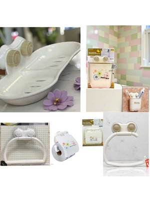 Feyza Design 5'li Banyo Aksesuar Seti, Vantuzlu Sabunluk, Havluluk, Tuvalet Kağıtlık ve Askılık