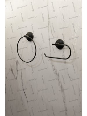 Feyza Design Şık Siyah 2'li Banyo Seti, Montajlı Kapaklı Kağıtlık ve Yuvarlak Havluluk