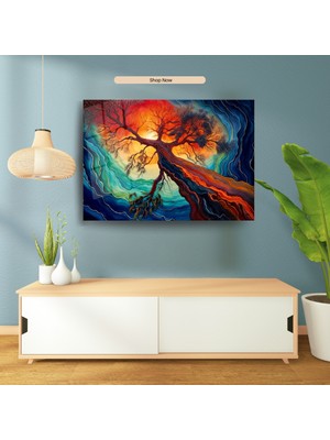 Glitglass Sürreal Renkli Yaşam Ağacı Dekoratif Temperli Cam Tablo