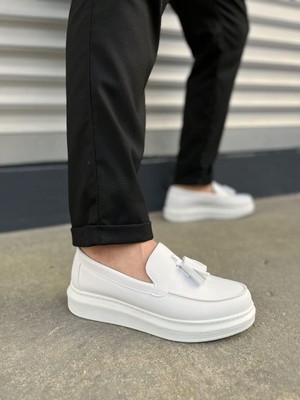 Aesco JY154 Blaze Bağcıksız Püsküllü Cilt Erkek Günlük Spor Klasik Ayakkabı Cbt - Beyaz