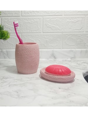 Feyza Design Pembe Petek Model Sabunluk ve Diş Fırçalık Seti, Banyo Aksesuarları